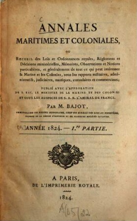 Annales maritimes et coloniales. Partie 1. [9]. 1824