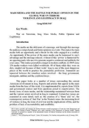 Mass media and the battle for public opinion in the global war on terror : violence and legitimacy in Iraq
