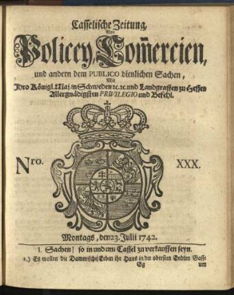 Nro. XXX, Montags, den 23. Julii 1742