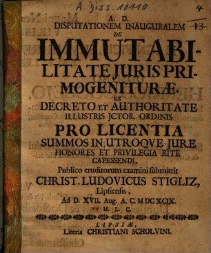 De immutabilitate iuris primogeniturae