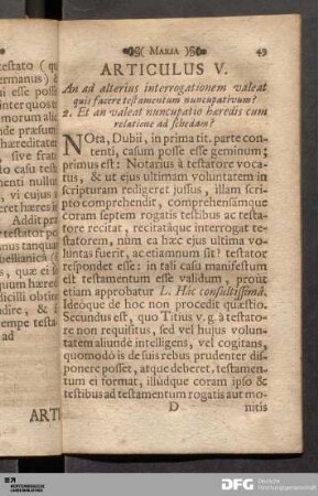 Articulus V. An ad alterius interrogationem valeat quis facere testamentum nuncupativum?...