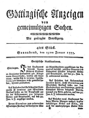 4tes Stück. Sonnabend, den 25ten Januar 1777.