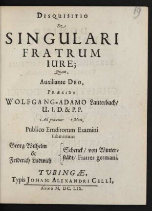 Disquisitio De Singulari Fratrum Iure