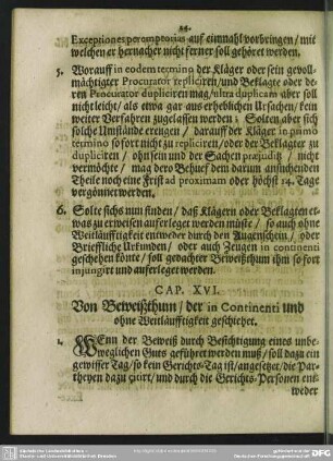 Cap. XVI. Von Beweißthum, der in Continenti und ohne Weitläuffigkeit geschiehet
