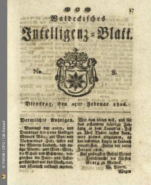No. 8. Dienstag, den 25ten Februar 1806