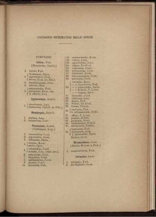 Catalogo Sistematico Delle Specie