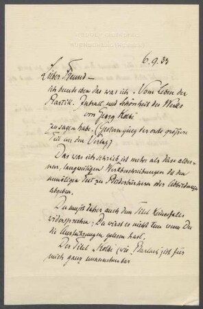 Brief von Rudolf G. Binding an Georg Kolbe