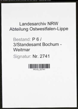 Heiratsregister Standesamt Bochum-Weitmar