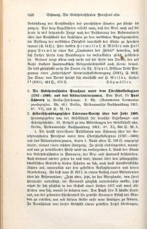 648-650 [Rezension] Schwartz, Paul, Die Gelehrtenschule Preußens unter dem Oberschulkollegium (1787-1806) und das Abiturientenexamen