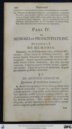 Pars IV. De Memoria Et Pronuntiatione.