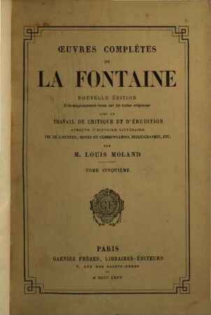 Oeuvres complètes de La Fontaine. V