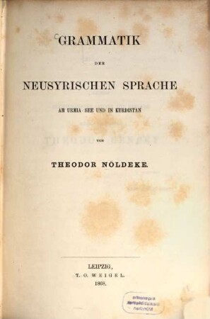 Grammatik der neusyrischen Sprache am Urmia-See und in Kurdistan