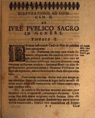 Disputationum Ad Codicem Secunda, De Iure Publico Sacro, In Genere