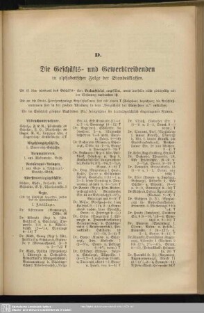D. Berufsklassen und Gewerbebetriebe : D. Die Geschäfts- und Gewerbetreibenden