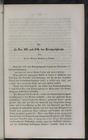 XL. Zu Art. 291. und 289 3 des Strafgesetzbuches