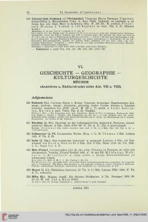 VI. Geschichte – Geographie – Kulturgeschichte (Nr. 520-920)