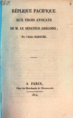 Réplique pacifique aux trois avocats de M. le sénateur Grégoire