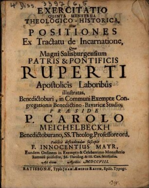 Exercitatio Quinta Menstrua Theologico-Historica, Sive Positiones Ex Tractatu de Incarnatione
