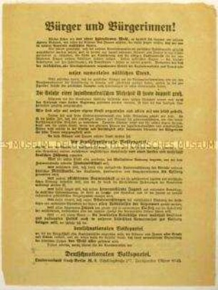 Aufruf der Deutschnationalen Volkspartei zur Berliner Stadtverordnetenwahl 1919
