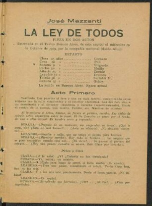 1919001200: La ley de todos : pieza en dos actos