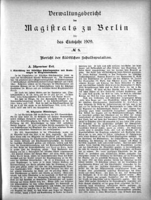 No. 8. Bericht der städtischen Schul-Deputation