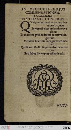 In opusculi hujus commendationem epigramma Nathanis Chytaei