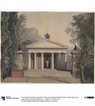 Alceste (?). Oper von Christoph Willibald Gluck. Entwurf zur einer Dekoration. Dorischer Tempel in südlicher Landschaft