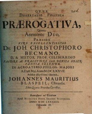 Dissertatio Politica De Praerogativa