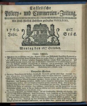 42tes Stueck, Montag den 16ten October 1769