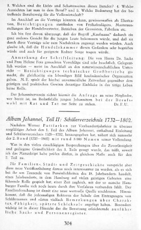 Album Johannei, Teil II: Schülerverzeichnis 1732-1802.