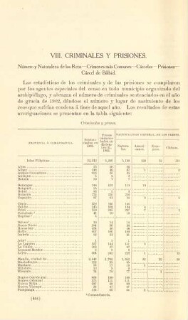 VIII. Criminales y prisiones