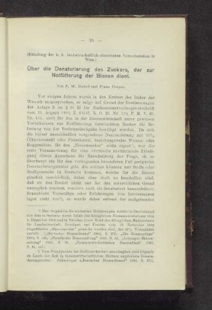 Über die Denaturierung des Zuckers, der zur Notfütterung der Bienen dient.