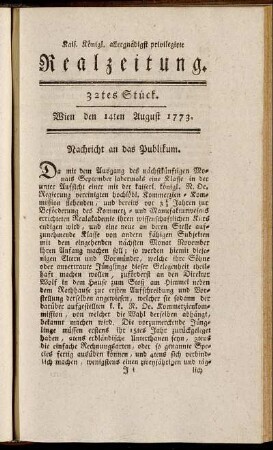 32tes Stück. Wien den 14ten August 1773.