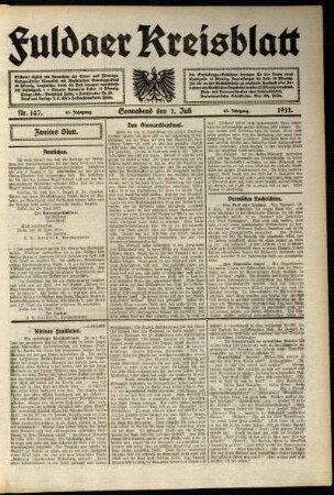 Zweite Ausgabe vom Samstag, den 01. Juli 1911.