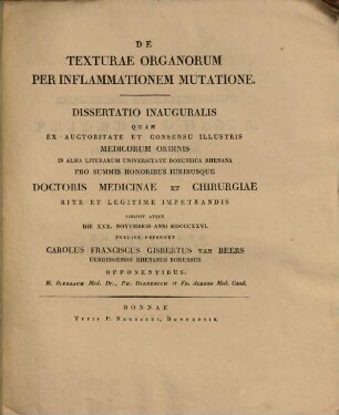 De texturae organorum per inflammationem mutatione : Diss. inaug.
