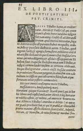 Ex Libro III. De Poetis Latinis Pet. Criniti.
