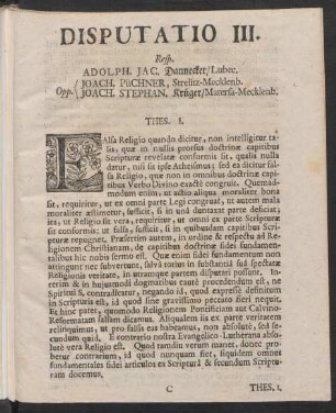 Disputatio III. Resp. Adolph. Jac. Dannecker / Lubec. Opp. Joach. Püchner, Strelitz-Mecklenb. Joach. Stephan. Krüger / Matersa-Mecklenb.