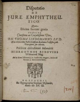Disputatio De Iure Emphytheutico