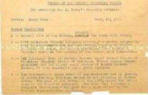 Maschinenschriftliche Liste der Fotos von Henry Ries für ein Mueseum - Nachlass