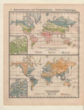 Linien gleicher Temperatur (Isothermen) der Luft im Jahresmittel, auf den Meeresspiegel berechnet, Mitteleuropa: Jahresisothermen
