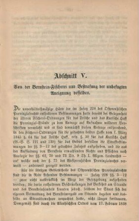 Abschnitt V. Von der Bernstein-Fischerei und Bestrafung der unbefugten Aneignung desselben.