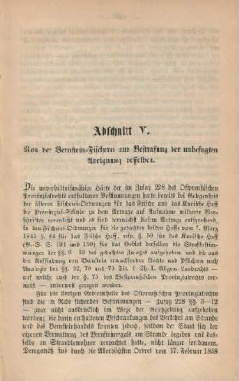 Abschnitt V. Von der Bernstein-Fischerei und Bestrafung der unbefugten Aneignung desselben.