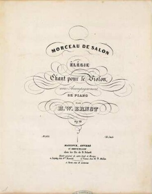 Morceau de salon : élégie ; chant pour le violon avec accompagnement de piano ; op. 10