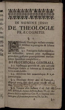 De Theologiæ Præcognitis.