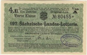 3 Reichsmark / 12 Reichsmark - 1/10 Los, 4. Klasse