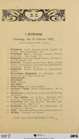I. Auctionstag (Nr. 1-192)