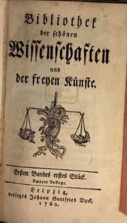 Bibliothek der schönen Wissenschaften und der freyen Künste. 1, 1. 1760/61