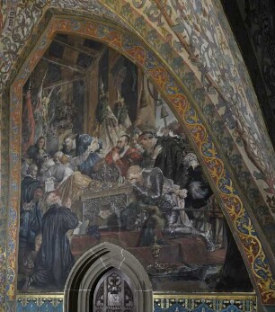 Wandbild: "Kurfürst Moritz auf dem Sterbebett nach der Schlacht bei Sievershausen im Jahr 1553"