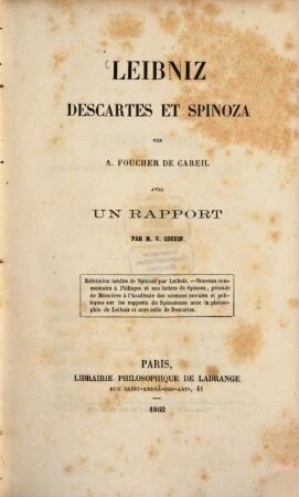 Leibniz, Descartes et Spinoza
