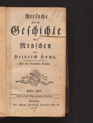 Erster Theil: Versuche über die Geschichte des Menschen